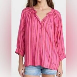 Natalie Martin Quarter Sleeve Striped V Neck Blouse Red & Pink Size Small